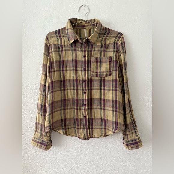 Free People Tops - Free People Multicolor Cotton Button Down Shirt Size Small